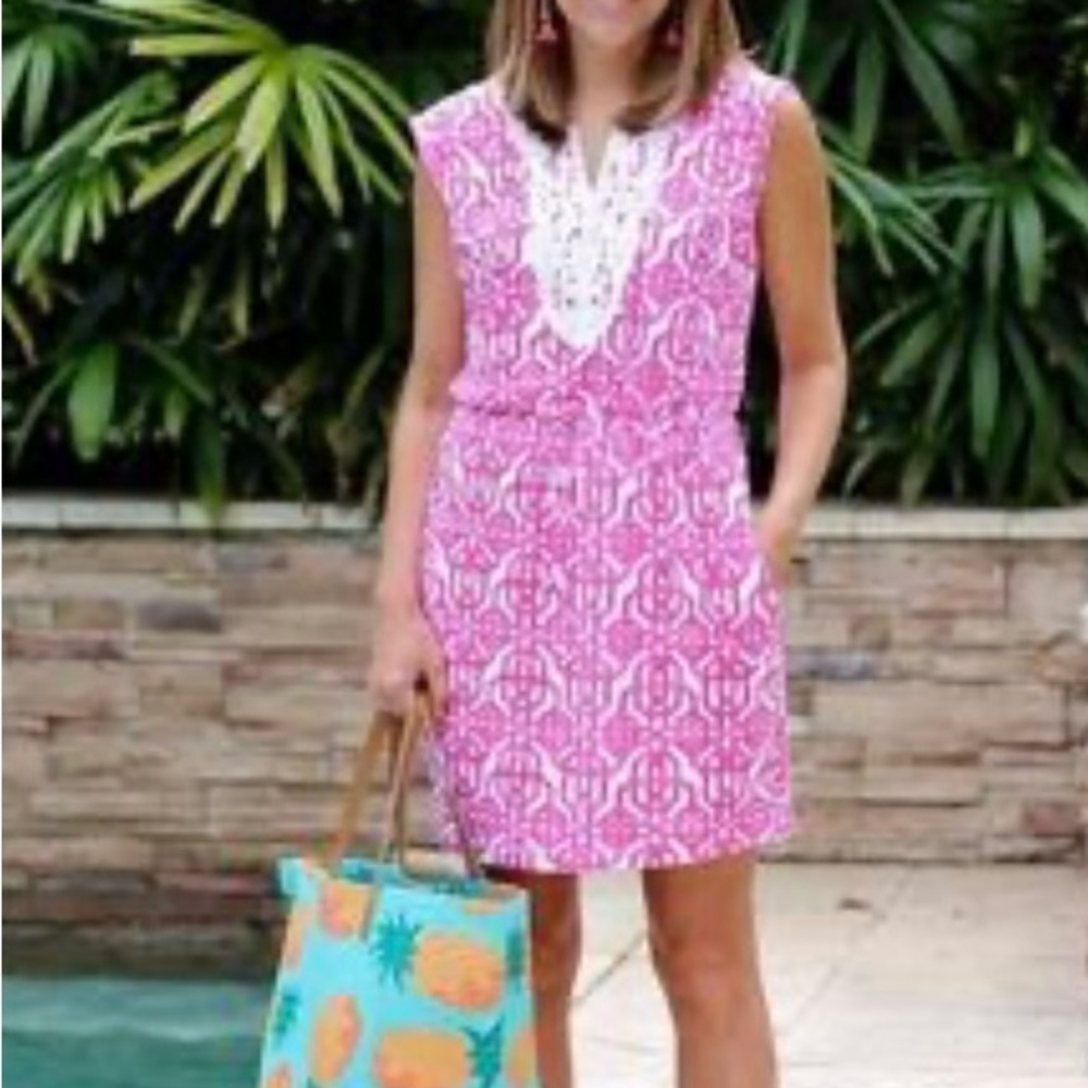 Mud Pie Mini Pullover Dress Pink Trellis‎ Pattern Size M